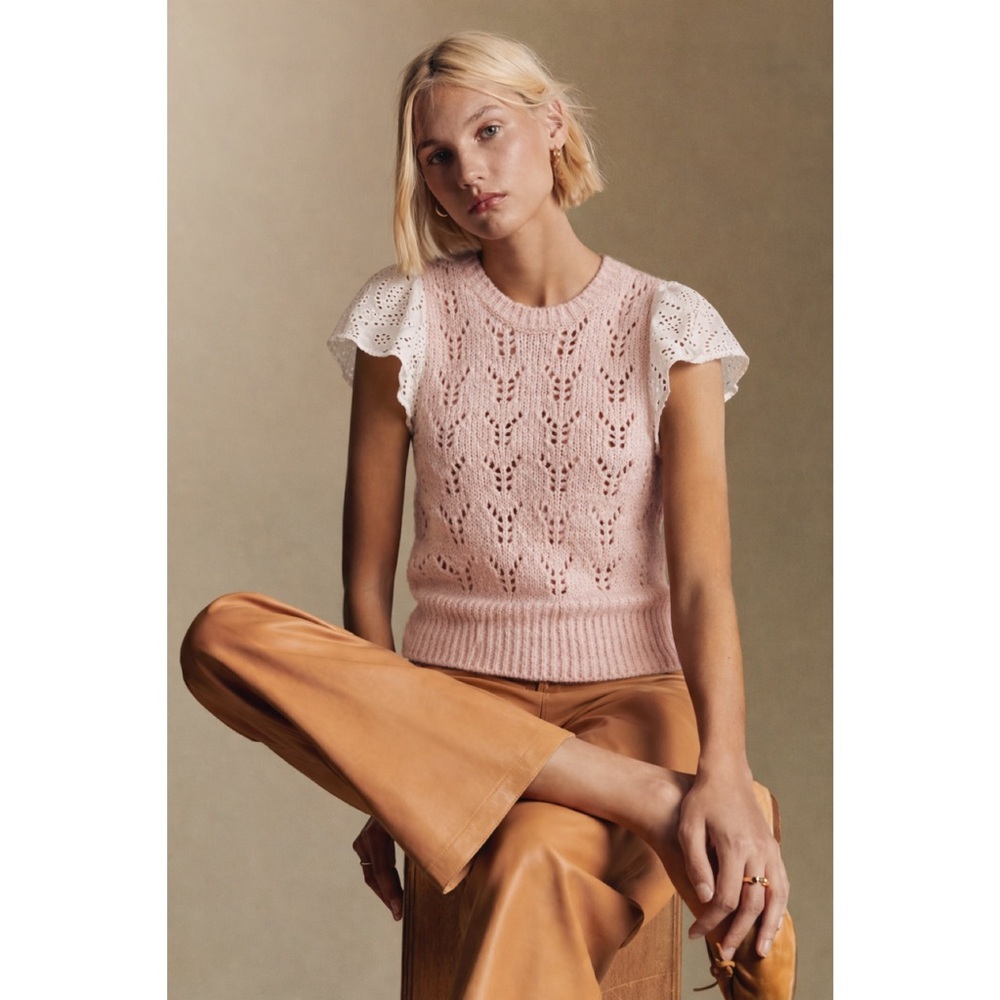 Rails | Baby Pink Everly Flutter Lace Sleeve Pointelle Sweater ~ Medium